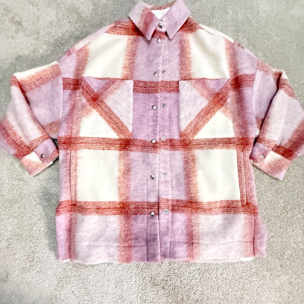 IRO - Lemina Plaid Shirt Jacket - Pink, White, Red - size Small - NWT - Picture 11 of 15